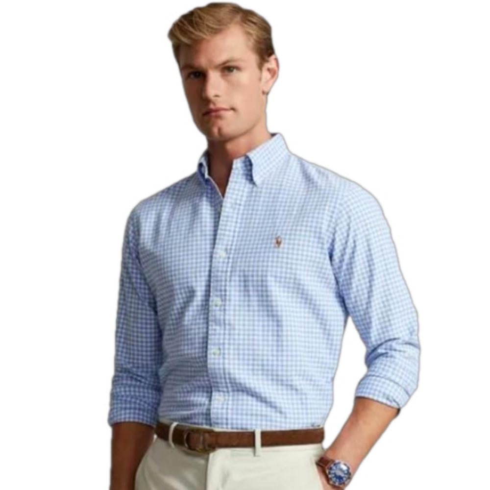 Ralph Lauren Blue Label Slim Fit  Button Down‎ Sky Blue Gingham Mens Size Medium